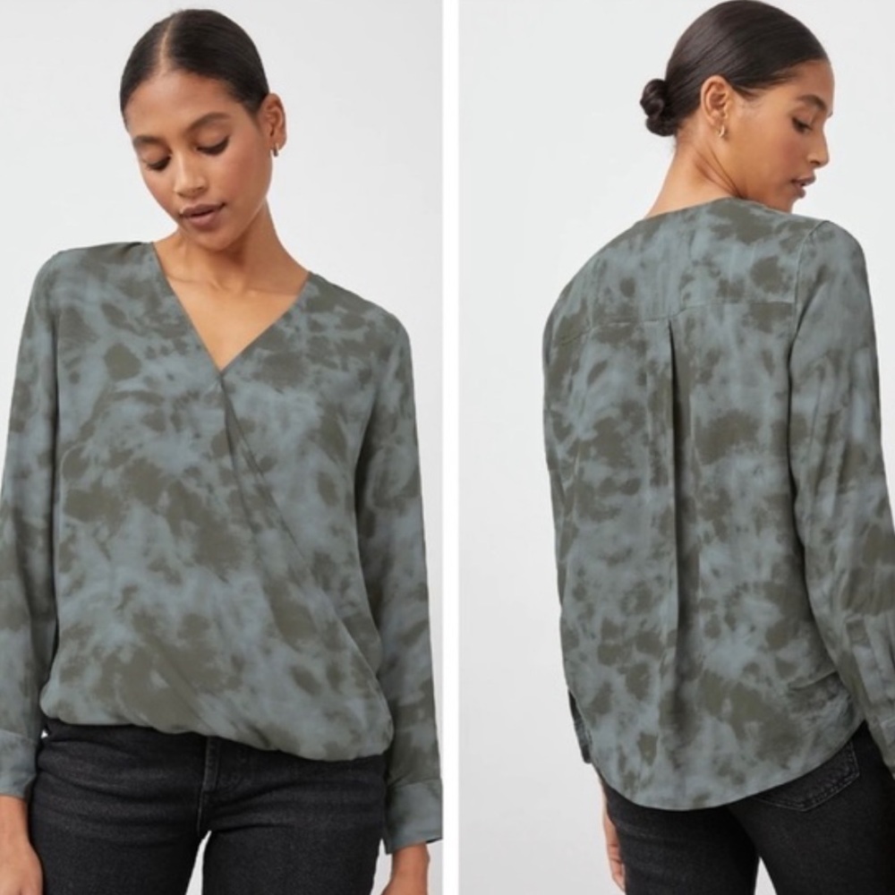 Rails | Women's Grey ‘Slate Tie Dye’ Hillary Surplice Long Sleeve Wrap Top Sz L